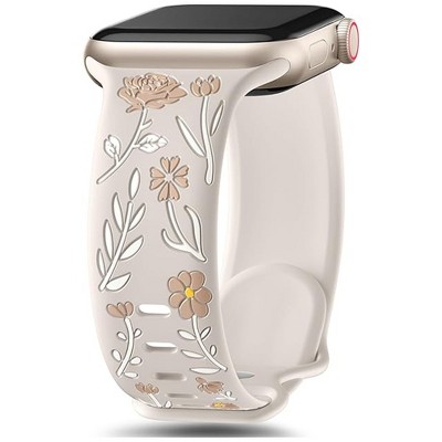 HTUTWOO Floral Band Compatible with Apple Watch Bands 38/40/41/42mm, Flower Engraved Silicone Inlay Dressy Strap for iWatch Series Ultra
