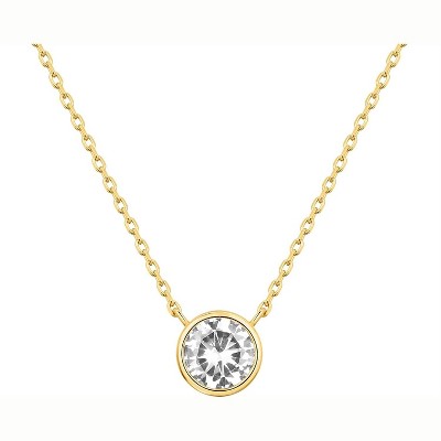14K Gold Circle Pendant Necklace - Solitaire CZ with Halo Setting