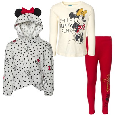 Disney Mickey Mouse & Friends Fleece Pullover Hoodie T-Shirt Leggings 3 Piece Outfit Set Toddler