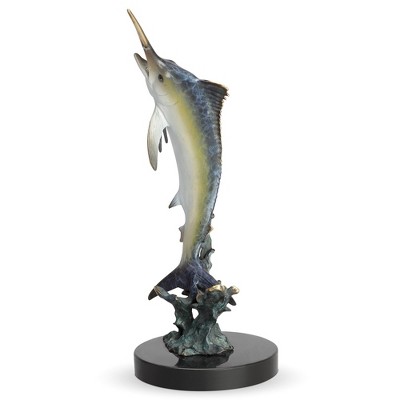 SPI Home Excited Blue Marlin Sculpture – 12" Solid Brass Ocean-Inspired Fish Figurine for Coastal Shelf or Table Display