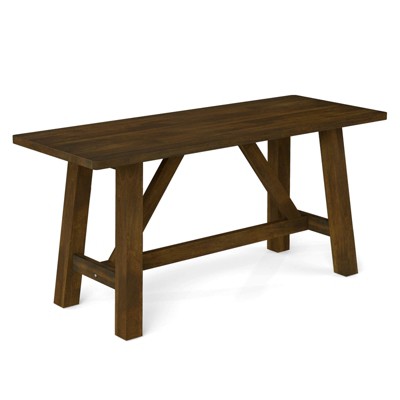 Costway 1/2 PCS Wooden Dining Bench Farmhouse Shoe Bench Entryway Seat with Rubber Wood Frame