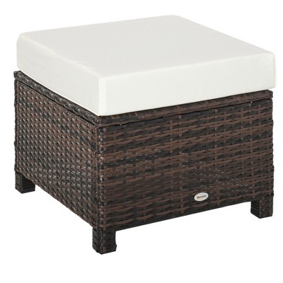 Outsunny 20" Outdoor Ottoman, PE Plastic Rattan Wicker, Fade-Resistant Patio Footrest with Soft Cushion, Steel Frame