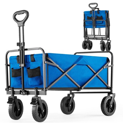 INFURNIC Utility Storage Carts Outdoor with Large Capacity and Foldable Design for Versatile Use in Gardening, Camping, Blue, 29.1"*18.5"*35"