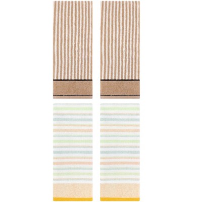 REGALWOVEN 4 Pcs Cotton Soft Comfortable Absorbent Striped Hand Towel