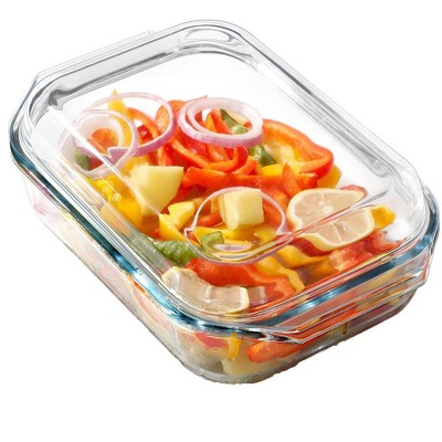 Itopfox 2 QT Rectangular Glass Casserole Dish with Lid, Oven Safe Tempered Glass Bakeware for Cooking, Baking, and Serving