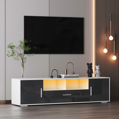NicBex TV Stand for 65 Inch TV with LED Light,TV Entertainment Center with 3 Cabinets and Open Shelves,TV Console Table for Living Room