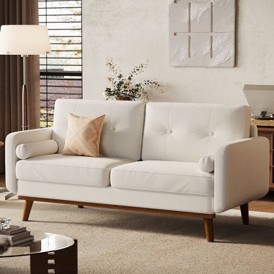 Garvee 65" Loveseat Sofa Couch,  Linen Upholstered Sofa with Wood Legs for Living Room, Bedroom, Office, Beige