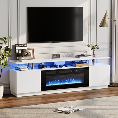 70" Modern Fireplace TV Stand - with 36" Electric Fireplace, LED Lights, 2-Tier TV Console with Storage Cabinet, 12 Flame Colors for Living Room