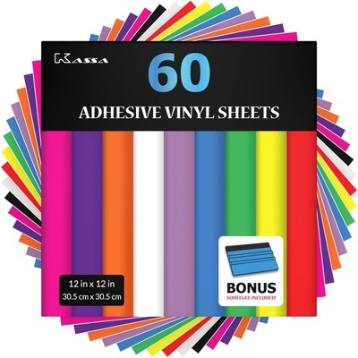 Kassa Kassa 60-Piece Permanent Vinyl Sheets | 10 Bold Colors in 12" x 12" with a Squeegee Included