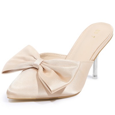Allegra K Women's Bow Pointed Open Toe Clear Stiletto Heel Slides Mules