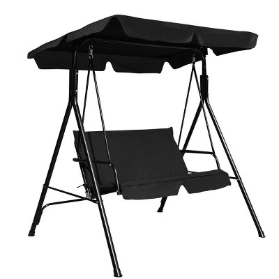 Outdoor Cushioned Loveseat Swing Glider - Black - WELLFOR: Rust-Resistant, UV-Protected Patio Furniture