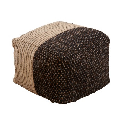 Saro Lifestyle Two-Tone Pouf, 20"x20"x14" Square, Black