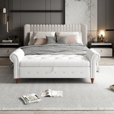 VASIP 63" Pink  White Soft Fabric Bed Bench with Storage ,for Bedroom