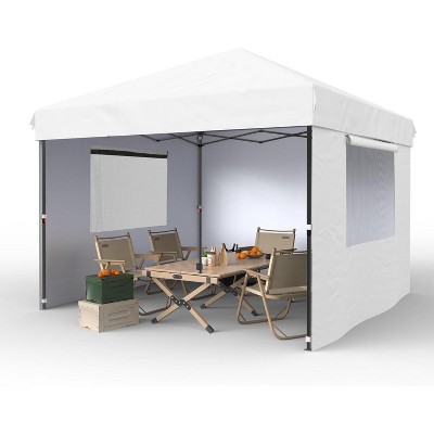 Garvee 10x10 Pop Up Canopy with Removable 3 Sidewalls - Easy Up Camping Tent with One Button Push Setup - 3 Adjustable Height, 4 Weight Bags - White