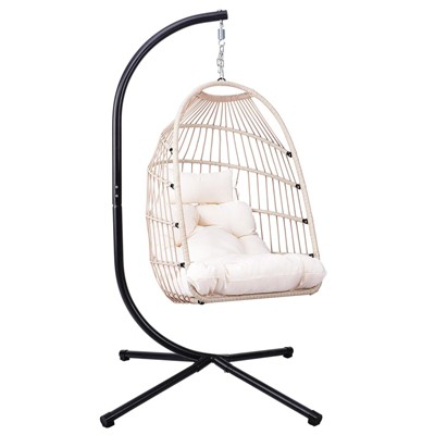 NAYSAYE Patio Swing Woven Hanging Chair Comfortable Durable Design for Outdoor Relaxation , Gray and White, 42.12"*29.13"*24.4"