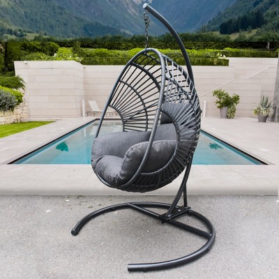 Large Handwoven PE Wicker Hanging Egg Chair with Plush Cushion & Sturdy Base