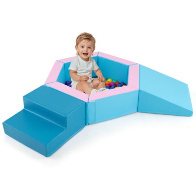 Infans 3 PCS Baby Foam Climbing Blocks w/Ball Pit Triangle Stair 100 Ocean Balls