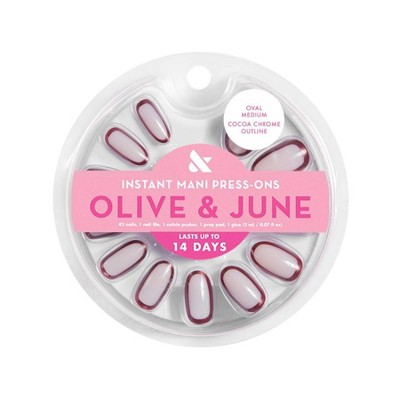 Olive & June Press-On Fake Nails - M Oval - Cocoa Chrome Outline - 42ct