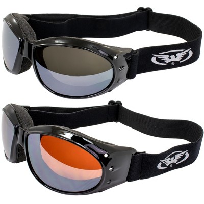 2 Pairs of Global Vision Eyewear Eliminator Safety Motorcycle Goggles with Flash Mirror, Brown Mirror Lenses