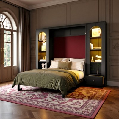Merax Queen Size Murphy Platform Bed with Storage Space and LED Lights