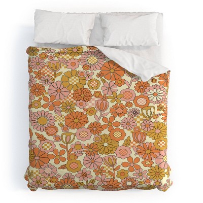 Jenean Morrison Checkered Past in Coral Duvet Cover Set Orange/Pink - Deny Designs