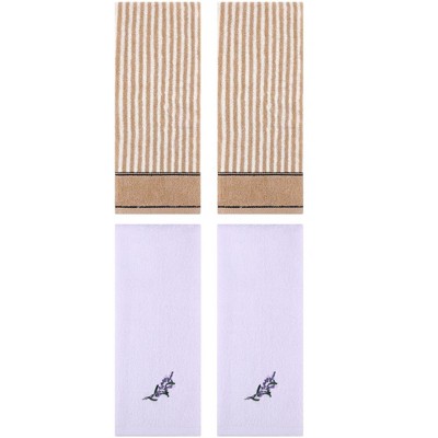 REGALWOVEN 4 Pcs Striped Pattern Soft Absorbent Cotton Hand Towels 13 x 29 Inch