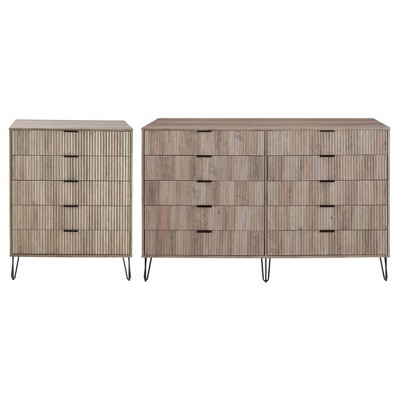 Manhattan Comfort Dumbo 2pc Modern 5 Drawer Dresser and 10 Drawer Double Dresser Set