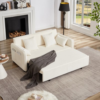 66'' Corduroy 3-in-1 Adjustable Sleeper Sofa Bed with Side Pockets, 4 Comfortable Pillows for Living Room Bedroom