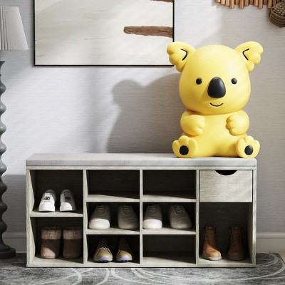 Shoe Racks Bench with Drawer and Cushion, Shoe Racks Entryway Organizer with Cubbies and Seating-The Pop Home