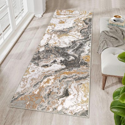 Homhougo Modern Marble Rug, Ultra-Thin Washable Rug Boho Abstract Marble Pattern Area Rug, Non Slip Low Pile Soft Luxury Bedroom Rug, Ideal