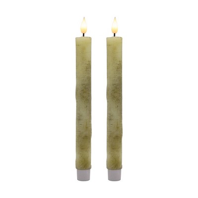 LumaBase Battery-Operated Birch Wood Taper Candles - Set of 2