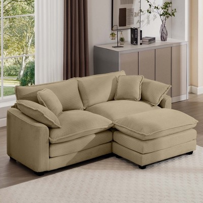 2-Seater Corduroy Mid-Century Modern L-Shaped Sofa with Footrest and Cloud-Like Comfort for Living Room