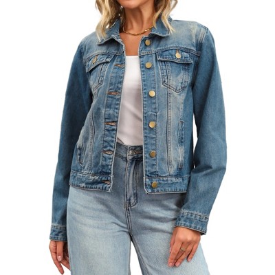 INSPIRE CHIC Women's Jean Casual Long Sleeve Washed Button Up Denim Jackets