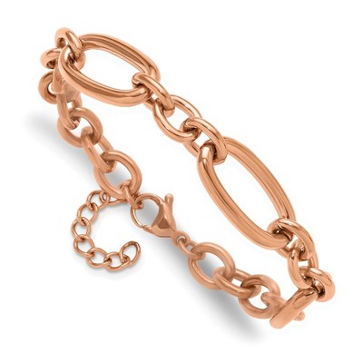 Chisel Stainless Steel Polished Rose IP-plated Open Link 7" Plus a 1.25" Extension Bracelet