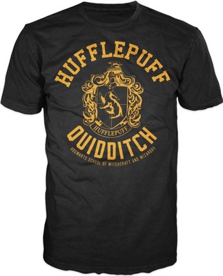 Harry Potter Hufflepuff House Quidditch Logo Mens Black Graphic Tee Shirt