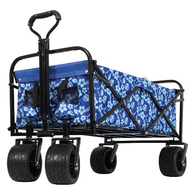 Gulches 440lbs Collapsible Foldable Wagon Cart - Utility Grocery Cart with All-Terrain Wheels, Blue Flower