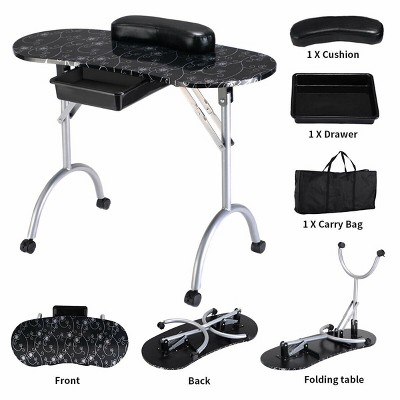 Costway Black Manicure Nail Table Portable Station Desk Spa Beauty Salon Equipment