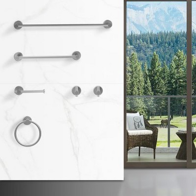 Modern Gray Bathroom Towel Rack Set - 6-Pieces, 24 Inch