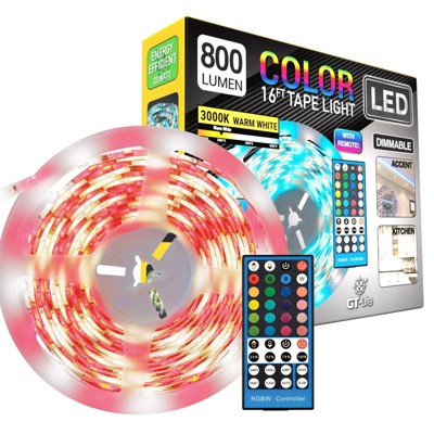 GT-Lite 16' LED RGB Color Tape Light Cut and Connect 12" Whip