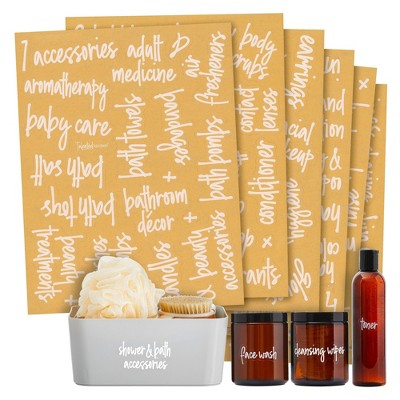 Talented Kitchen 192 White Script Bathroom Labels for Containers - Clear Preprinted Stickers for Organizing Makeup, Medicine Cabinet