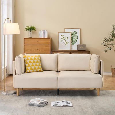 76" Loveseat Sofa, Upholstered Loveseat, Velvet Sofas & couches with 2 Removable Armrest Pillows, Wood Frame, for Apartment, Bedroom, Dorm, Office