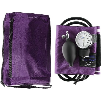 MABIS MatchMates Manual Blood Pressure Monitor Kit Aneroid Sphygmomanometer with Calibrated Nylon Cuff and Oversized Carrying Case, Adult, Purple