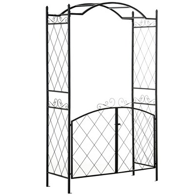 Gulches 85" Garden Arch Arbor, Metal Arch Trellis with Gate, Garden Archway for Climbing Vines, Wedding Ceremony Decoration, Black