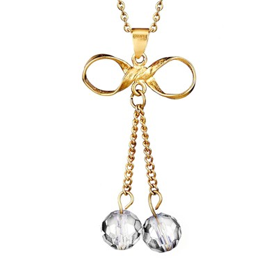 West Coast Jewelry Women's Dangling Beads Bow Shaped Gold Plated Steel Necklace - 18"