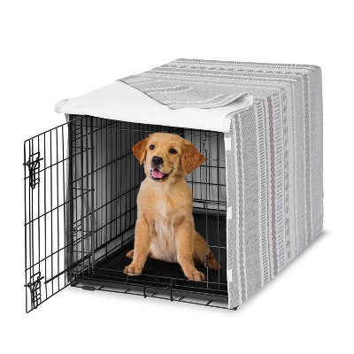 Sweet Jojo Designs Gender Neutral Unisex Dog Crate Kennel Cover 36in. Boho Jacquard White and Grey