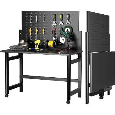 Heavy-Duty Wall-Mounted Workbench,with Pegboard,Work Bench Table for Foldable, Metal Tool Work Bench for Garage Warehouse Workshop for Garage,Black