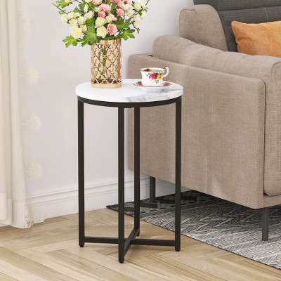 LIVAREEmlen Modern Side Table with Faux Marble MDF Top For Any Small Space