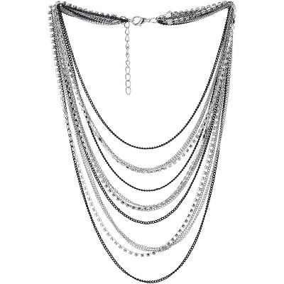 Multi-Strand Rhinestone Waterfall Necklace - Statement Collar Chain for Evening Dress