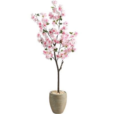 Nearly Natural 5.5-ft Cherry Blossom Artificial Tree in Sand Colored Planter