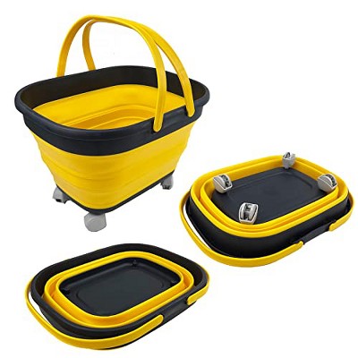 SAMMART 17L(4.5 Gallon) Collapsible Basket with Handle and 360˚ Rotating Wheels
